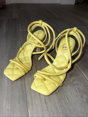 Sam Edelman Quilted Strap Yellow Women's Heels with Wrap-Around Ankle Straps